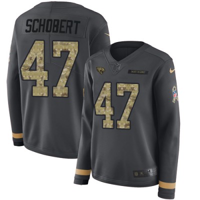 Nike Jacksonville Jaguars #47 Joe Schobert Anthracite Salute to Service Women's Stitched NFL Limited Therma Long Sleeve Jersey